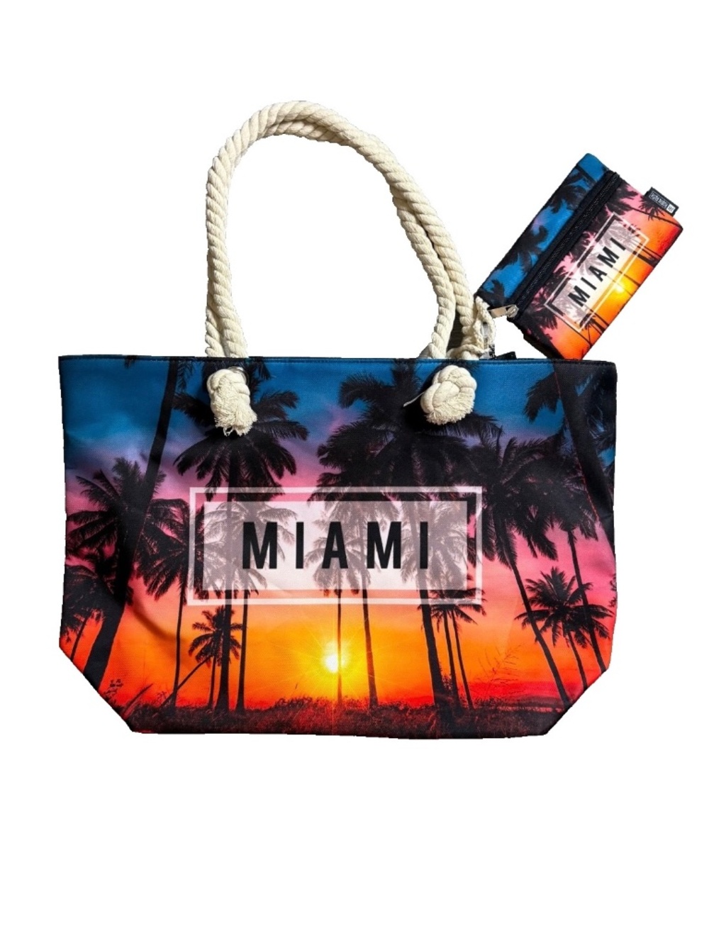 Robin Ruth Miami Orange Sunset Tote Bag, Beach Bag, Travel Bag, 2 piece NWT